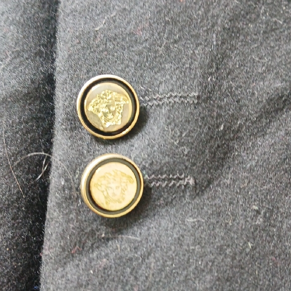 Versace Black Trench Coat with Gold Buttons - Picture 5 of 11